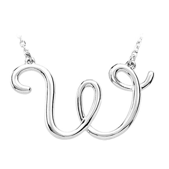 14k White Gold, Olivia Collection, Medium Script Initial W Necklace - Picture 1 of 4